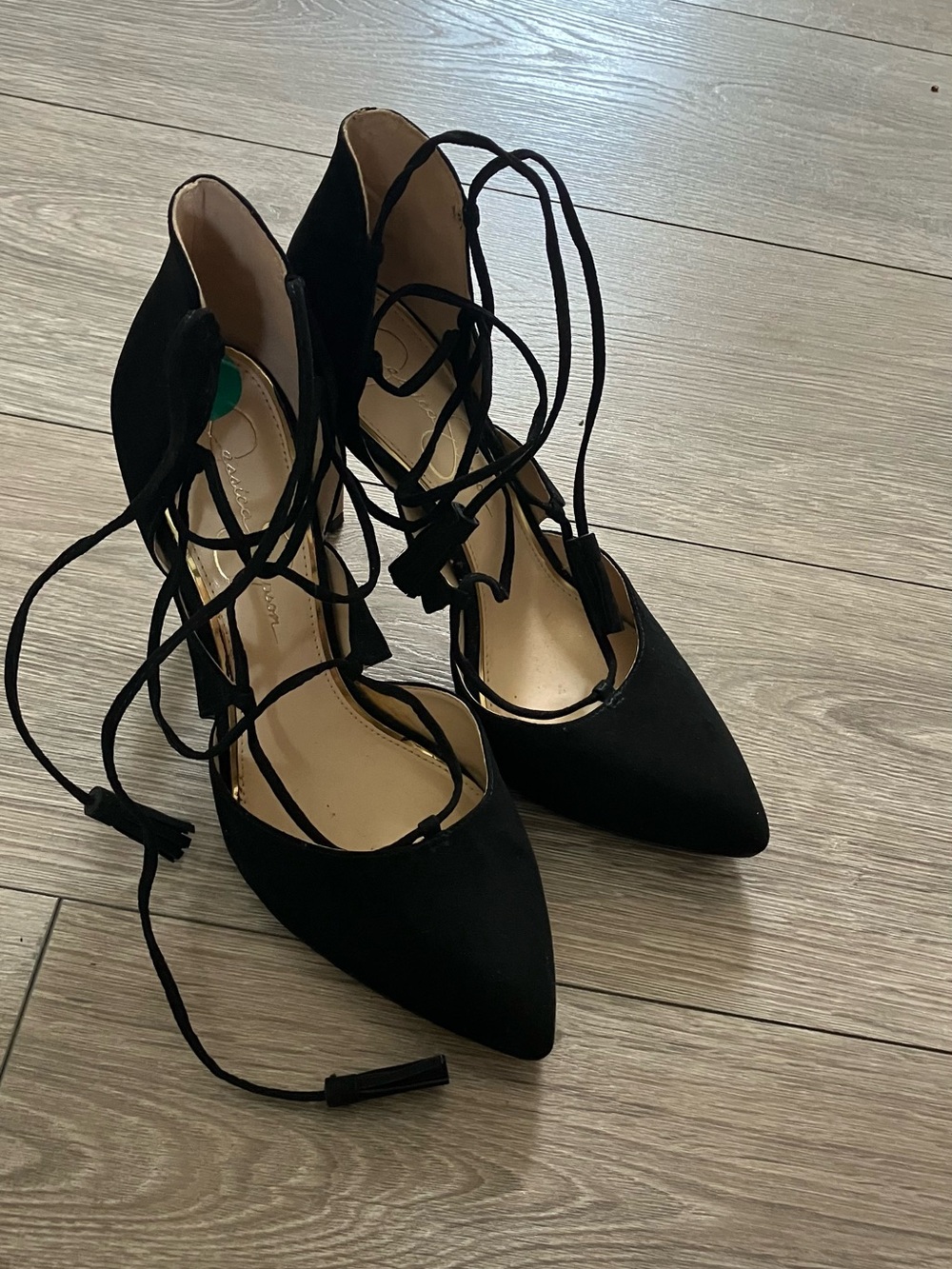 Jessica Simpson Black Lace-Up Pointed Toe Heels